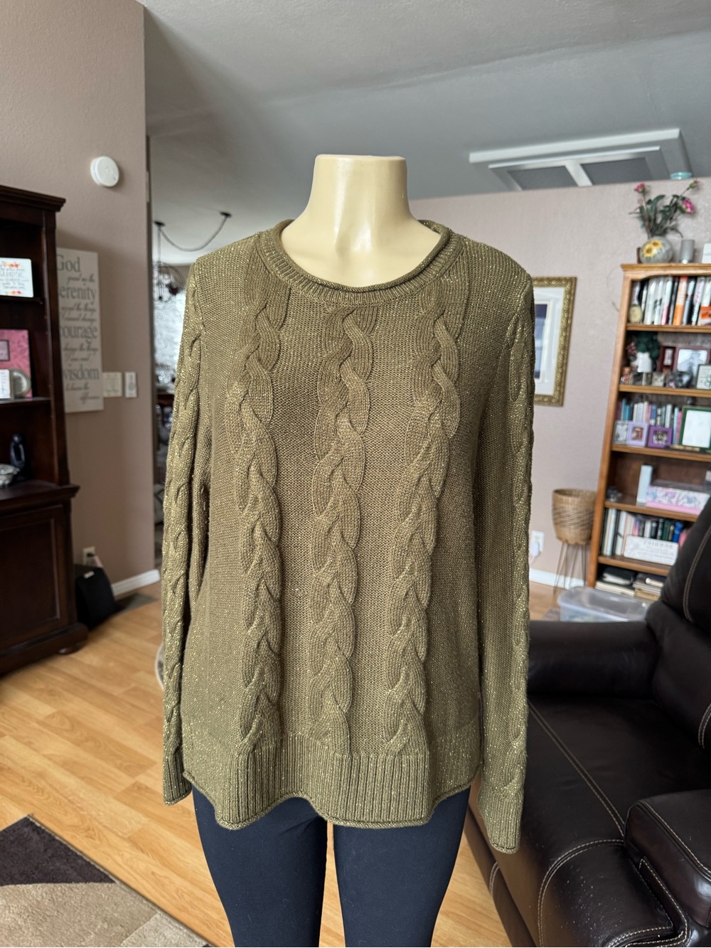 Ann Taylor brownish/green long sleeve cable knit sweater-size L